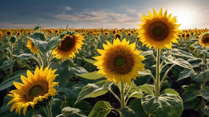 Obraz premium Field of vibrant yellow sunflowers.