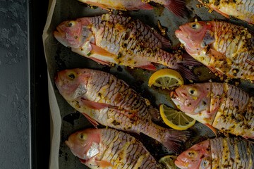 Baked fish   fish baked in the oven with lemon and spices.