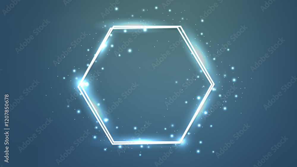Aufkleber neon double hexagon frame with shining effects and sparkles