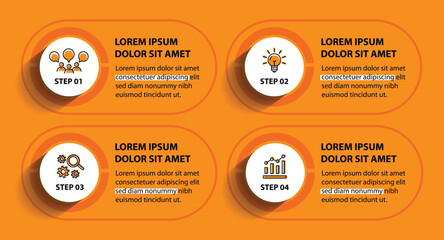Naklejka premium 4 steps infographic template with 4 options. Flowchart that can be used for business report, data visualization and presentation. Timeline infographic elements vector illustration.