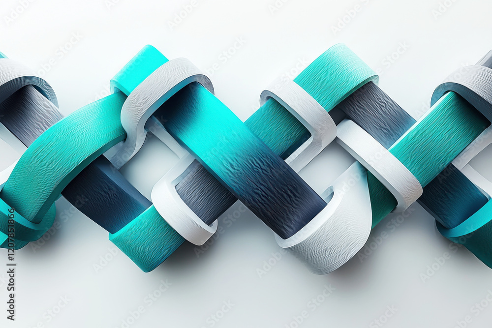 Poster interlocking abstract design with vibrant colors and geometric patterns creating a visually striking