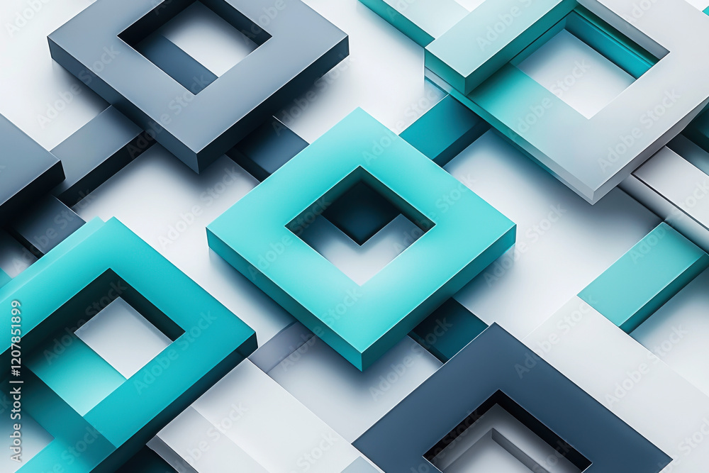 Poster colorful abstract design featuring interlocking squares with varying shades and textures on a light 