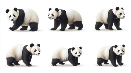 Set of Pandas Isolated on White. Clipart, blanks for collage