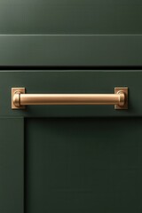 Modern gold door handle on elegant dark green cabinet