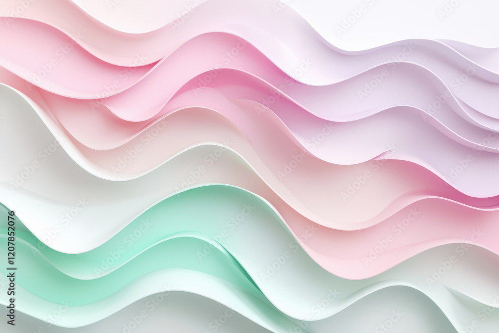 Poster abstract design featuring soft wave-like forms in pastel colors with an elegant flow and smooth grad