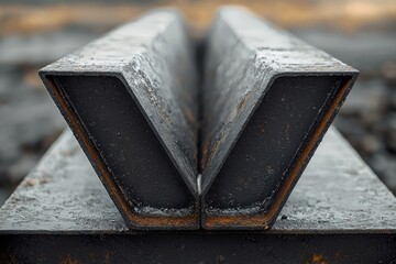 Close-up of black metal beam with isosceles triangle design