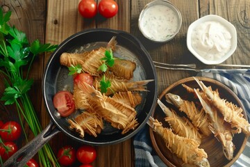Crispy fried fish cooked to perfection with savory cracklings and fresh garnish