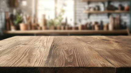 Artisancrafted table with prominent grain, blurred workshop tools, artisanal dedication