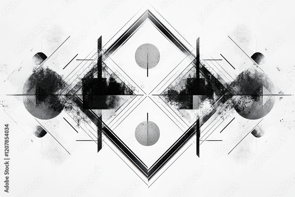 Poster dynamic interplay of black and white in an abstract geometric pattern showcasing symmetry and depth