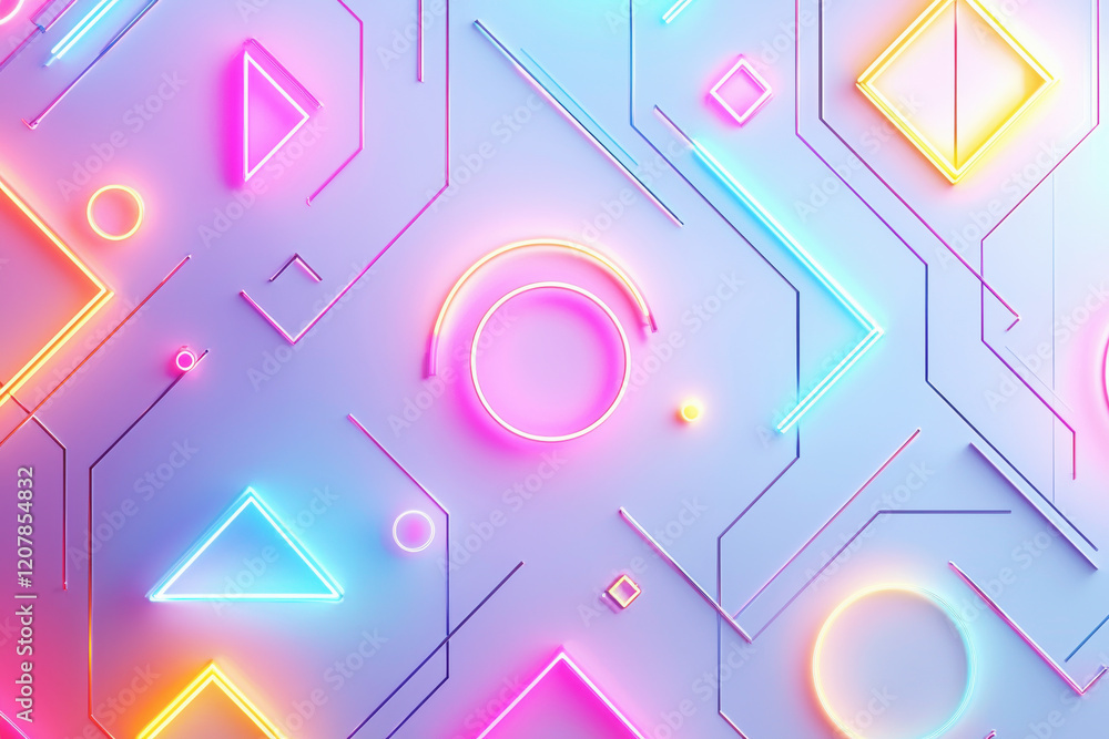 Poster vibrant abstract geometric pattern with neon lines creating dynamic visual energy in bright hues