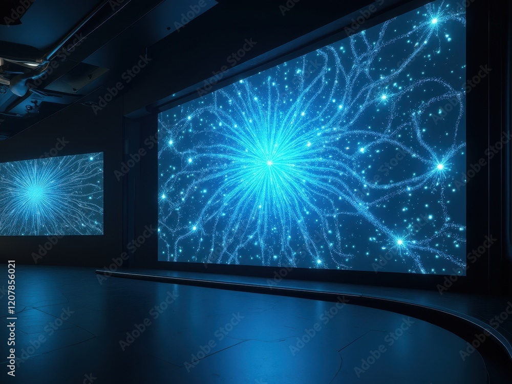 Poster visual representation of multi-agentic ai in a modern tech environment showcasing digital connectivi