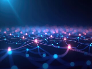 Obraz premium Dynamic representation of multi-agentic AI showcasing interconnected networks of light in a deep, abstract space
