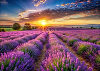 Lavender Fields: Vibrant Purple Countryside Landscape
