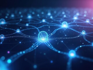 Obraz premium Exploring multi-agentica through an artistic rendering of interconnected nodes and glowing spheres in a digital landscape