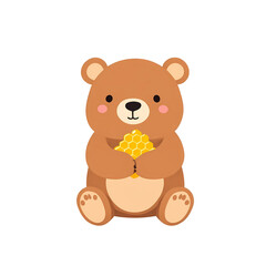 Fototapeta premium Cute cartoon bear holding honeycomb