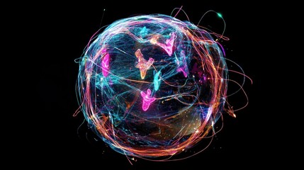 Colorful energy sphere, swirling, dark background, abstract art, tech concept