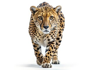 Leopard Cheetah Walk Front View Macro White Background