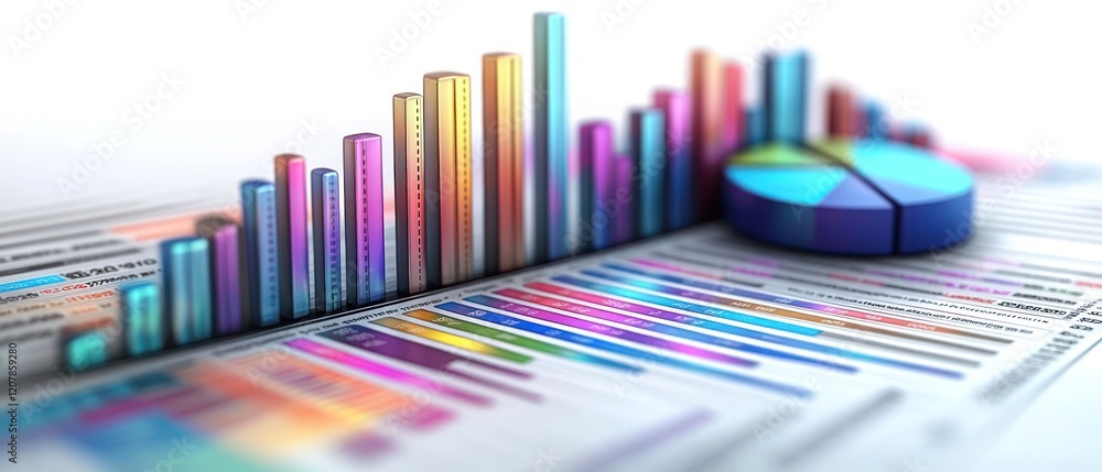 Poster colorful bar graph and pie chart illustrating data analysis in a business report