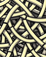 Elegant interwoven geometric patterns in pearl and cream, blending modern design with soft, flowing curves and sharp edges