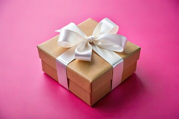 Fototapeta premium Light Brown Gift Box with White Ribbon - Rule of Thirds