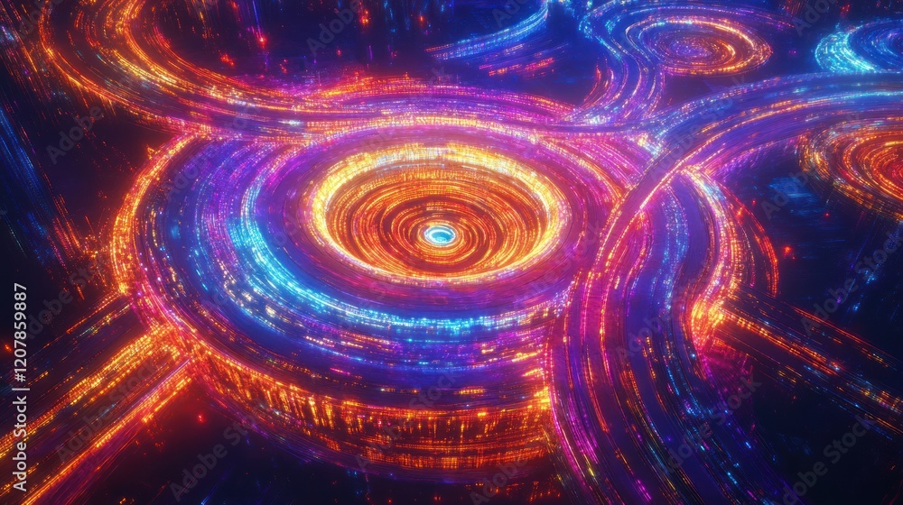 Poster abstract glowing swirl of light trails creating a mesmerizing pattern with vivid colors