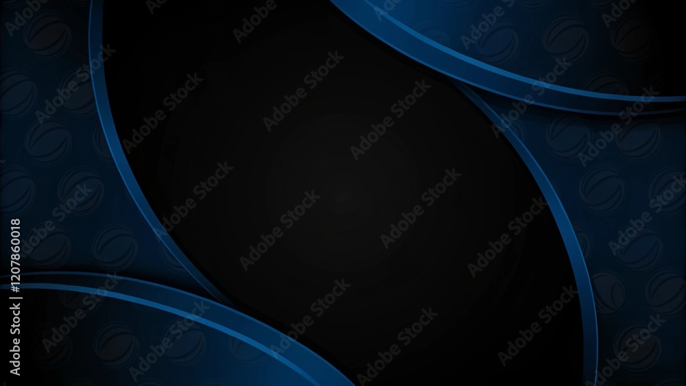 Poster abstract blue shiny curve shape on black background corporate design template, futuristic lines back