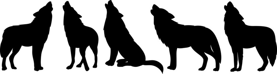 wolves howling black silhouette vector