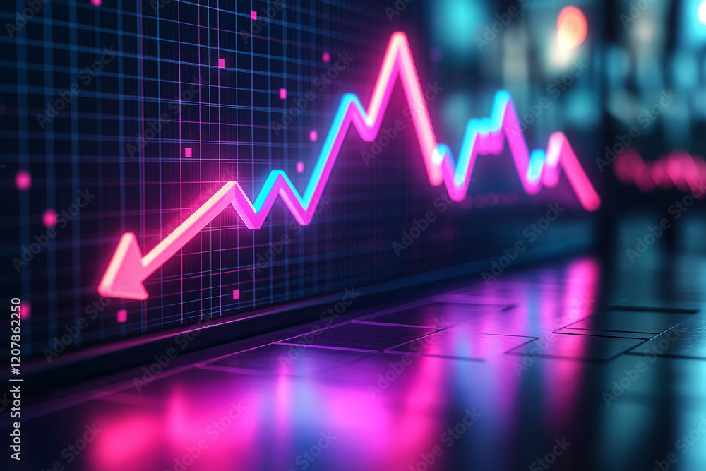 Poster a neon graph with an arrow pointing upwards