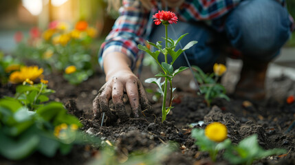 Gardening With Care While Planting Colorful Flowers in Spring