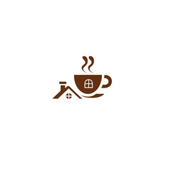 a coffee cup with a house, symbolizing a cozy and welcoming coffee shop