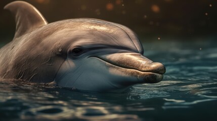 Close-up Portrait of a Dolphin in the Water