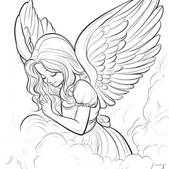 Obraz premium Adorable Angel Coloring Page Simple Illustration for Kids