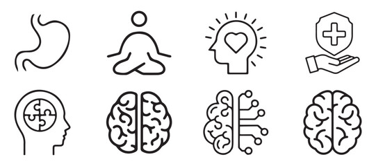 Set of brain illustrations. Yoga icon. Mental health and psychology vector concept. Vector illustration EPS 10