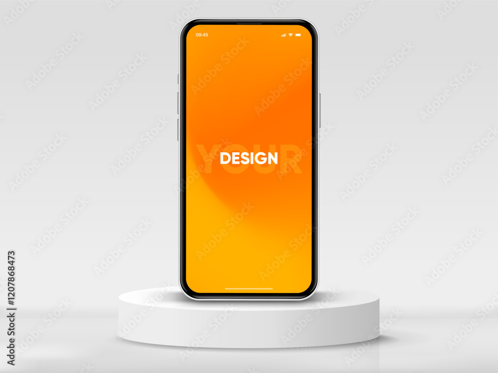 Poster Realistic smartphone mockup. Mobile phone vector with isolated on white background. Device front view. 3D mobile phone with shadow. Realistic, high quality smart phone mockup for ui ux presentation.