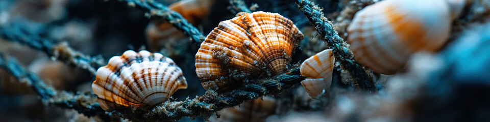 Seashells on Dark Rope or Vine