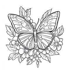 Fototapeta premium Simple Butterfly and Flower Coloring Page for Kids Easy Illustration