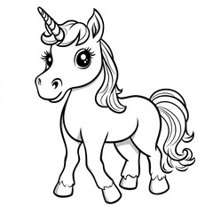 Charming Cartoon Horse Unicorn Coloring Book Page for Kids