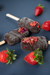 chocolate ice cream with strawberries