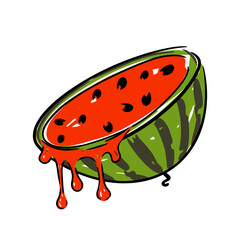 A juicy watermelon slice with bright red flesh and seeds captures summer vibes. vector illustration