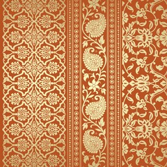 wedding card design, traditional paisley floral pattern , royal India	