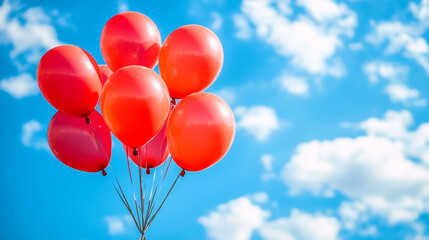 A collection of bright red balloons floating weightlessly in the air, adding a cheerful touch to the sky.