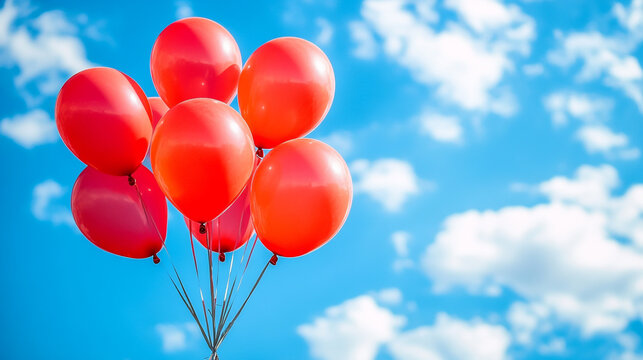 A collection of bright red balloons floating weightlessly in the air, adding a cheerful touch to the sky.