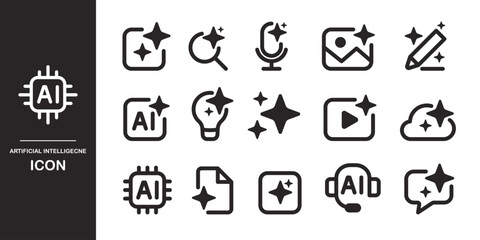 AI generated icon. Artificial Intelligence line icon set. Icon element for app, website, and interface. Symbol Collection. Vector illustration.