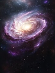 Fototapeta premium Spiral galaxy with purple and white hues.