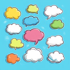 Fototapeta premium Colorful cartoon speech bubbles collection on blue background.