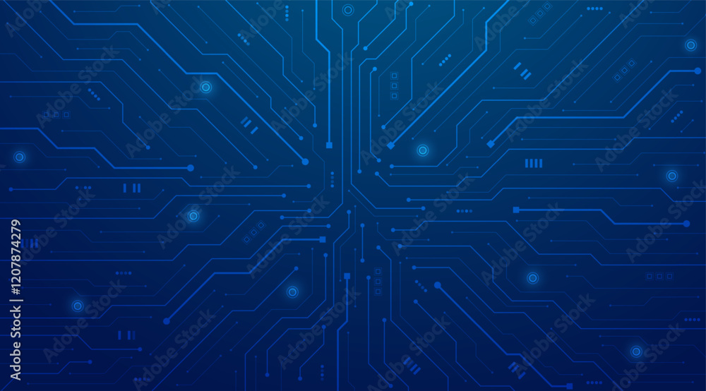 Poster futuristic circuit board on a dark blue background. high-tech circuit board digital technology. abst