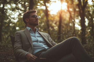 Fototapeta premium a businessmen sit in forest brench 