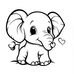 Obraz premium Adorable Elephant Coloring Page Simple Heart Design for Kids