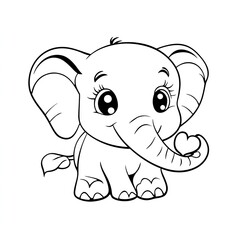 Fototapeta premium Adorable Elephant Coloring Book Page Simple Heart Design for Kids