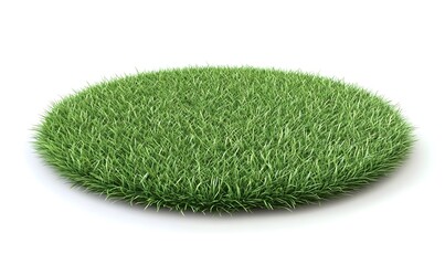 Isolated round patch of green grass on white background, for design